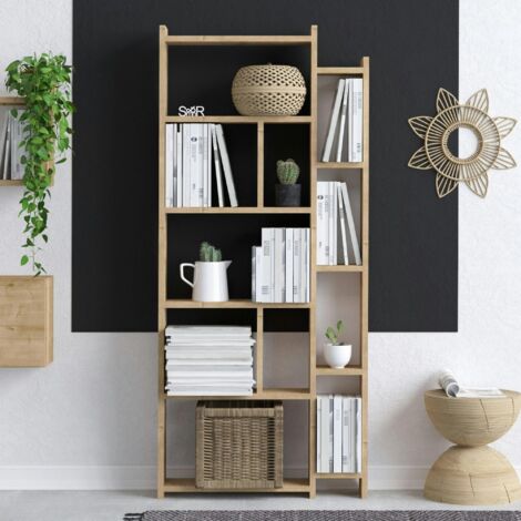 Etagère colonne effet bois de chêne - 2 niveaux MARFA