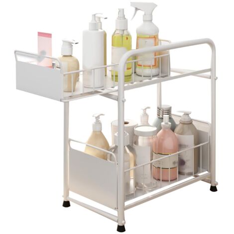 Étagère coulissante pour évier, tiroir à épices étagé pour cuisine/salle de bain, blanc, compact