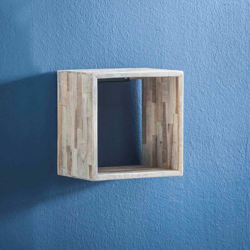 Pier Import - Etagère cube bois de teck recyclé finition vieillie 30 cm java