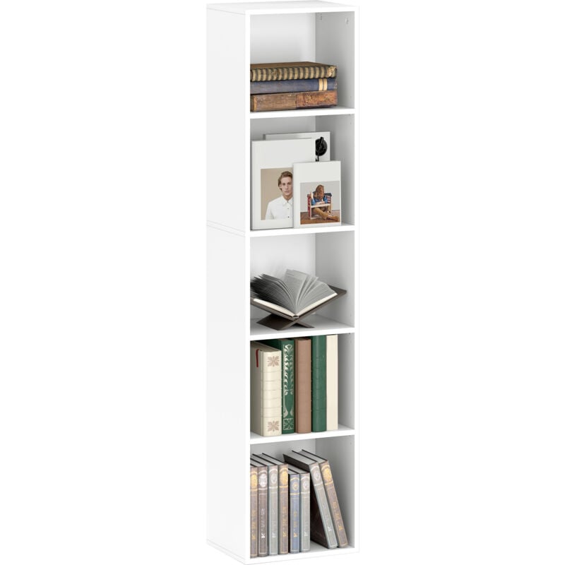 Tagère cube colonne - bibliothèque - rangement 5 compartiments - dim. 30 x 24 x 133 cm - blanc
