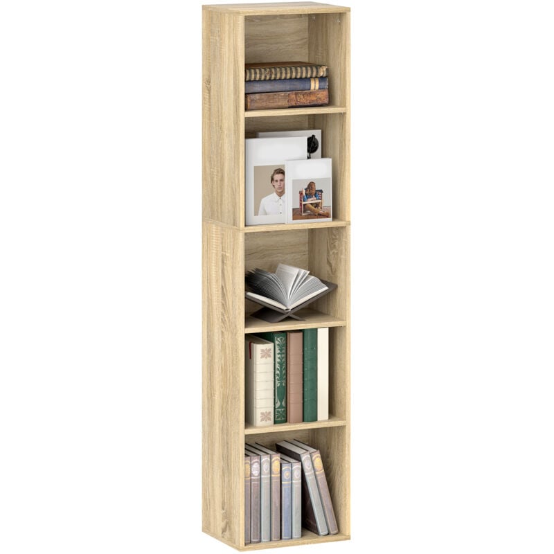 Tagère cube colonne - bibliothèque - rangement 5 compartiments - dim. 30 x 24 x 133 cm - effet bois naturel