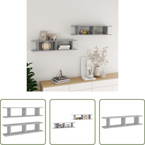 Étagère cube -  Étagères murales 2 pcs Gris béton 90x18x20 cm bois d'ingénierie