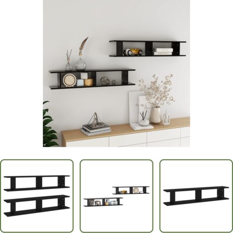 Étagère cube -  Étagères murales 2 pcs Noir 105x18x20 cm bois d'ingénierie