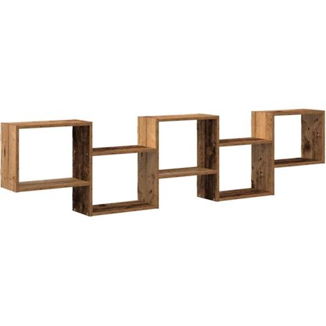 Étagère cube murale  Étagère flottante 5 compartiments vieux bois bois ingénierie