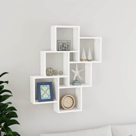 Étagère cube murales, Étagère flottantes, Support mural stable, pour Salon Blanc 78x15x93 cm Aggloméré ASD27456