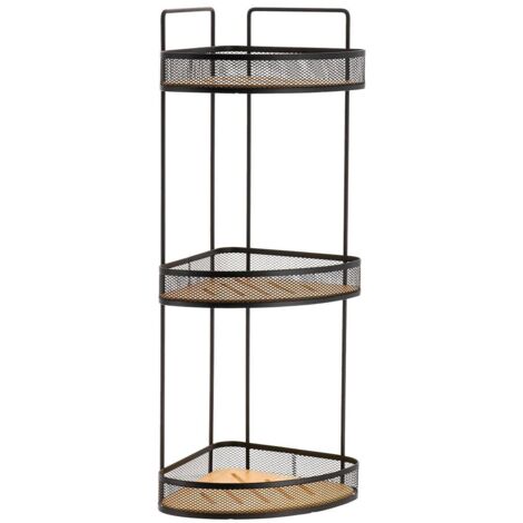 Etagere d angle 3 niveaux metal et plateaux bambou a poser - noir/bambou - Tendance