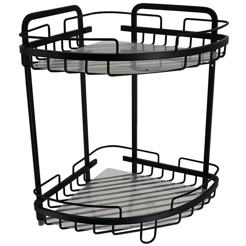 Etagere d angle fil aluminium 2 niveaux a poser - noir Tendance