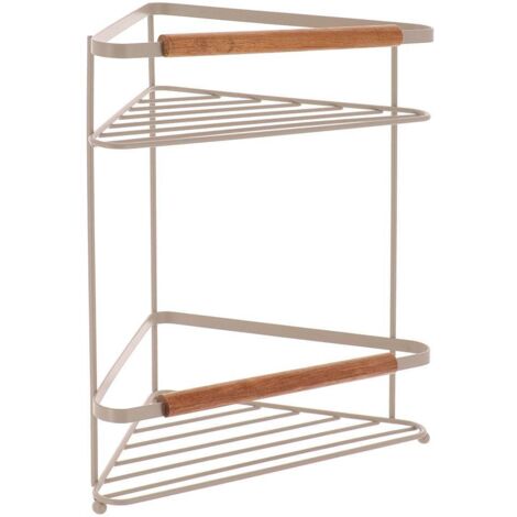 Etagere d angle metal 2 niveaux deco acacia - beige - Tendance