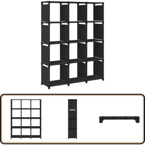 Étagère d'affichage 12 cubes Noir 103x30x141 cm Tissu - Étagère Bibliothèque - Meuble Rangement - Étagère Ouverte - Étagère Design - Étagère Noir