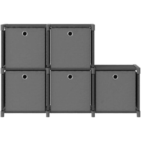 Étagère d'affichage 5 cubes et boîtes Gris 103x30x72,5 cm Tissu