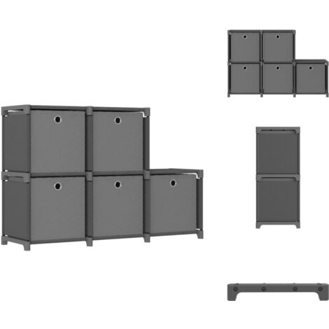 Étagère d'affichage 5 cubes et boîtes Gris 103x30x72,5 cm Tissu - Étagère Bois - Bibliothèque Design - Meuble Rangement - Étagère Décorative - Rangement Intérieur