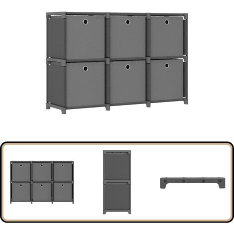 Étagère d'affichage 6 cubes et boîtes Gris 103x30x72,5 cm Tissu - Bibliothèque - Étagère - Meuble De Rangement - Organisation - Décoratif