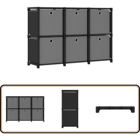 Étagère d'affichage 6 cubes et boîtes Noir 103x30x72,5 cm Tissu - Meuble De Rangement - Bibliothèque Design - Étagère Décorative - Meuble Multifonctionnel - Organisation Intérieur