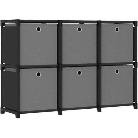 Étagère d'affichage 6 cubes  Meuble de rangement Meuble Étagère et boîtes Noir 103x30x72,5 cm Tissu 76561