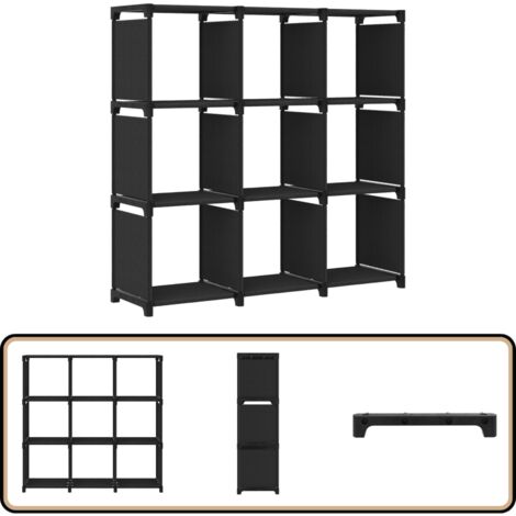 Étagère d'affichage 9 cubes Noir 103x30x107,5 cm Tissu - Étagère Bibliothèque - Meuble Rangement - Étagère Design - Étagère Ouverte - Présentoir Décoratif