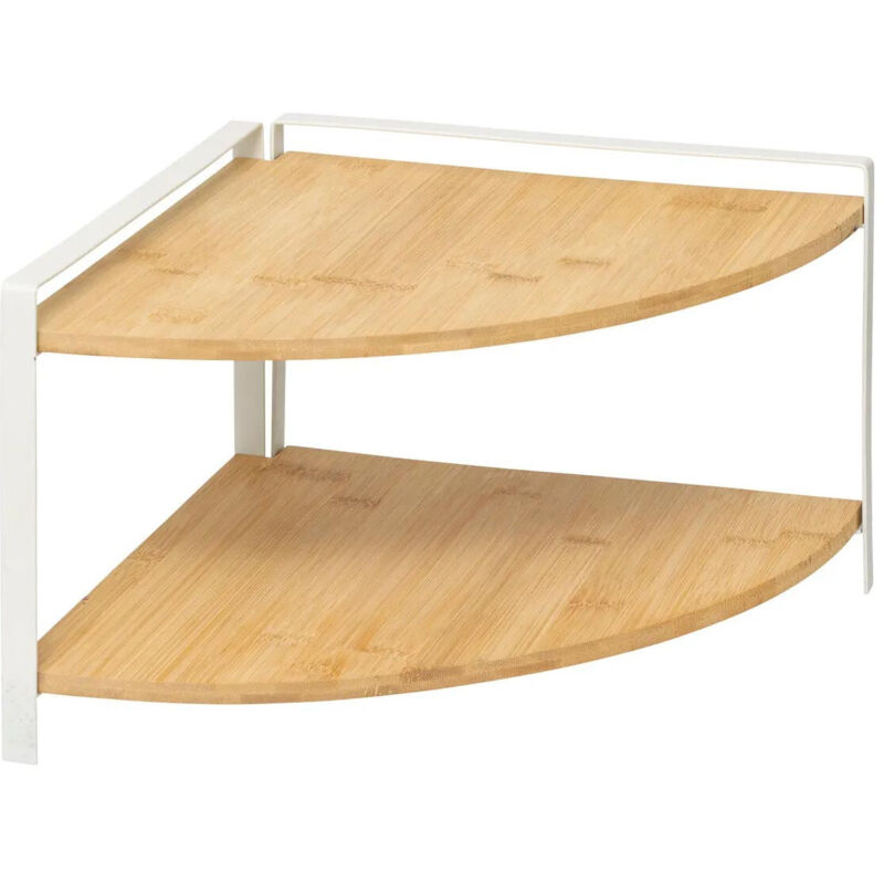 Étagère d'Angle 2 Niveaux en Bambou "Ordera" 29cm Naturel & Blanc