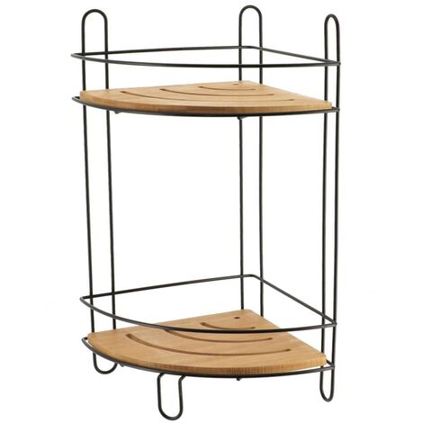 Étagère d'angle 2 niveaux en Métal noir et Bambou - TENDANCE