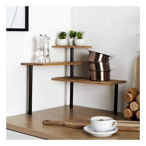 Etagère d'angle 3 niveaux à poser 43x43x27 cm en bambou et métal