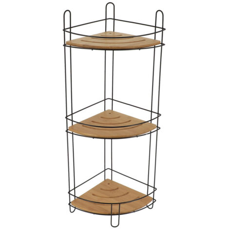 Étagère d'angle 3 niveaux en Métal noir et Bambou H 61.5 cm - TENDANCE
