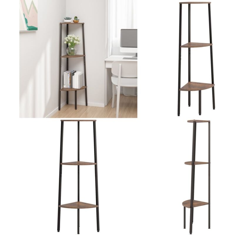 Vidaxl - tagère d'angle 3 niveaux Marron foncé et noir 45,5x31,5x120 cm - Bibliothèque D'angle - Étagère D'angle - Meuble D'angle - Rangement Mural