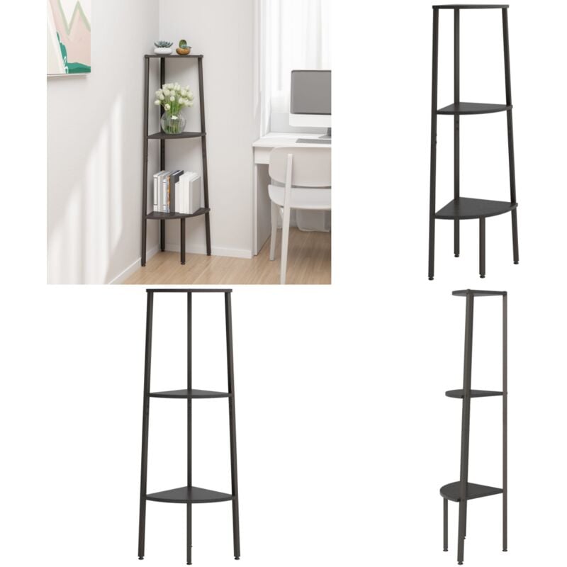 Vidaxl - tagère d'angle 3 niveaux Noir 45,5x31,5x120 cm - Bibliothèque D'angle - Étagère D'angle - Meuble D'angle - Rangement Mural - Étagère Noire