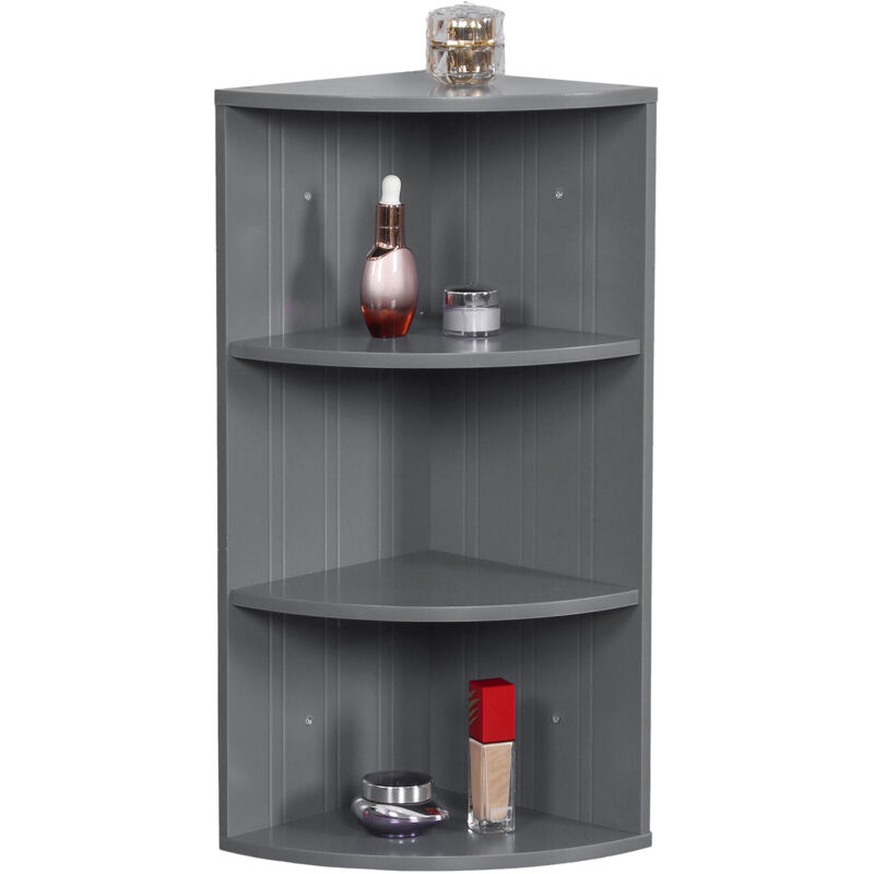 Étagère d'angle Relaxdays, 3 niveaux, de salle de bain, suspendue ou debout, H x L x P : 62 x 35 x 25 cm, MDF, gris