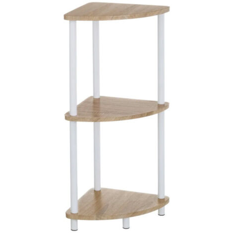 Étagère d'angle 3 plateaux en bois et métal blanc - 30x30x80cm