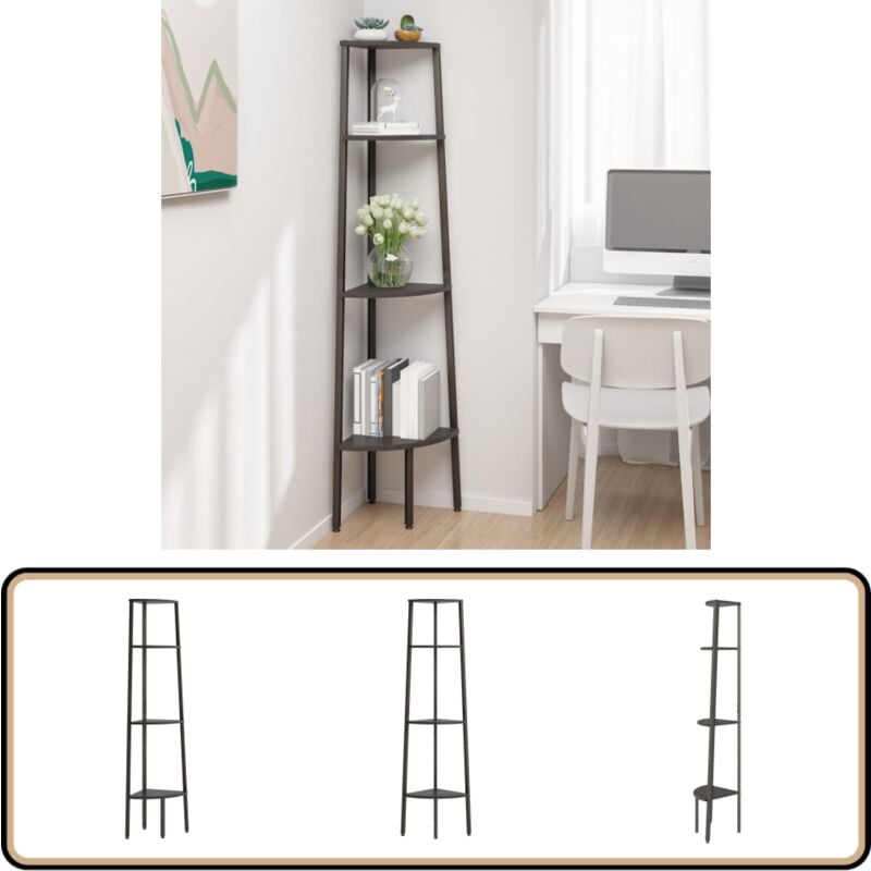 Tagère d'angle 4 niveaux Noir 45,5x31,5x150 cm - Bibliothèque D'angle - Étagère Murale - Rangement Mural - Meuble D'appoint - Décoration Intérieure