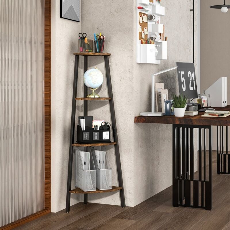 Maisonchic - tagère d'Angle 4 Niveaux Pieds Réglables Dispositif Anti-basculement Bibliothèque Industrielle 126CM Marron Rustique design in