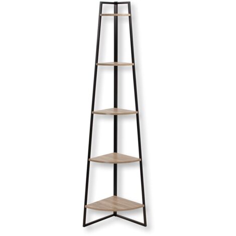 Étagère d'angle 5 étagères en MDF et métal noir – Dimensions L 34 x P 34 x H 180 cm – Charge max 5 kg par étagère – Urban Living