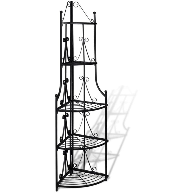 Etagère d'angle 5 niveaux acier noir intérieur ou extérieur pour plantes fleurs