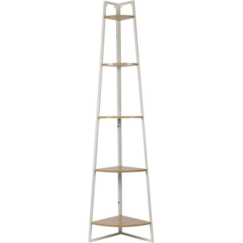 Etagere Angle 5 Niveaux Bois Et Metal Blanc