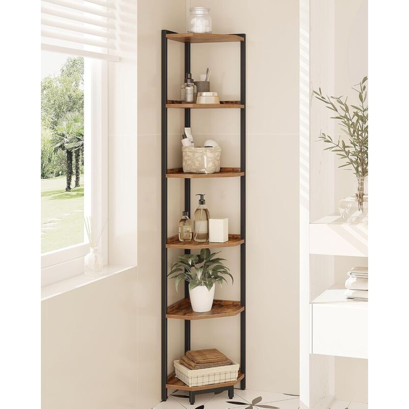 Étagère d'angle, 6 Niveaux étagère de Rangement métal Marron