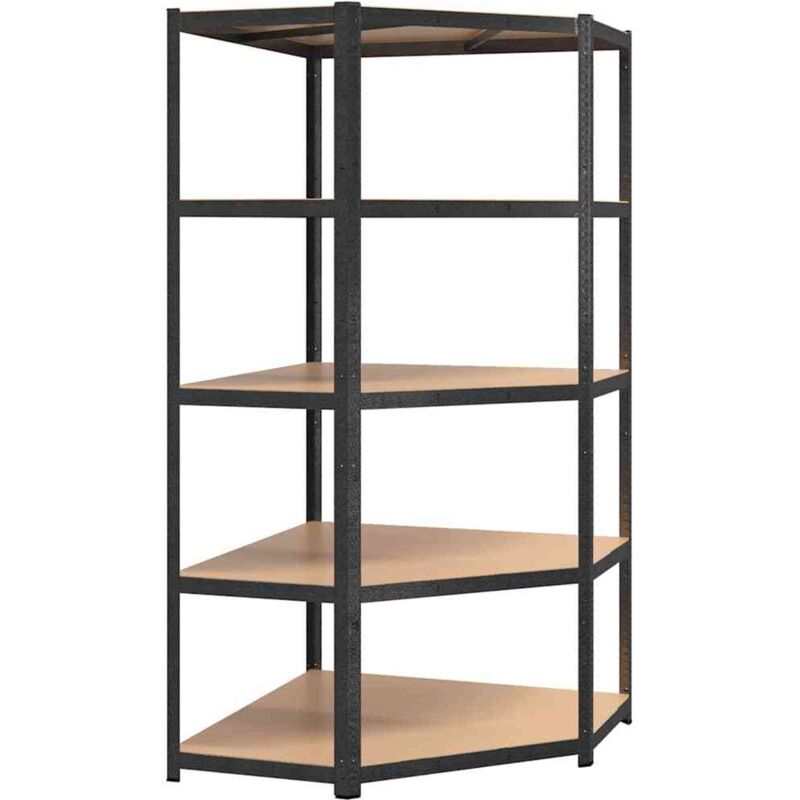 Étagère d'angle 5 niveaux Gris Acier et bois d'ingénierie