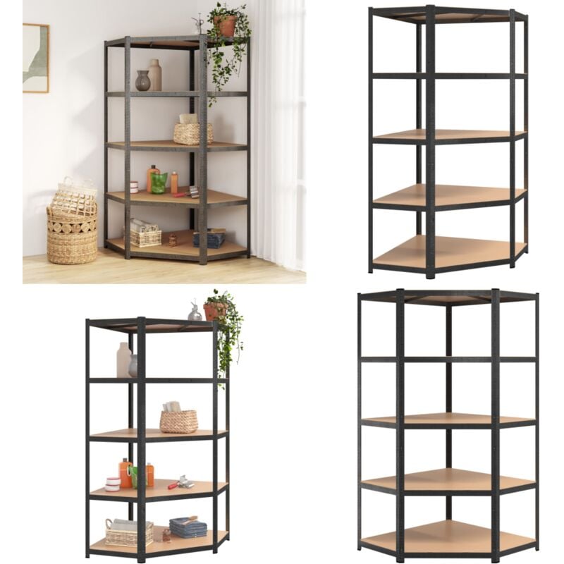 Vidaxl - tagère d'angle 5 niveaux Gris Acier et bois d'ingénierie - Étagère Industrielle - Rangement Mural - Étagère Métallique - Meuble De Rangement