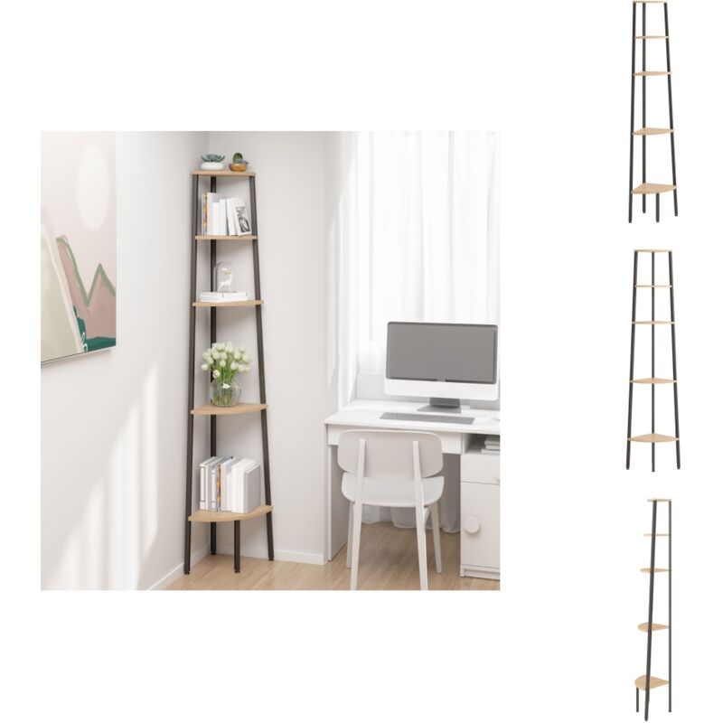 Tagère d'angle 5 niveaux Marron clair et noir 45,5x31,5x180 cm - Bibliothèque D'angle - Étagère D'angle - Meuble D'angle - Rangement Mural - Étagère