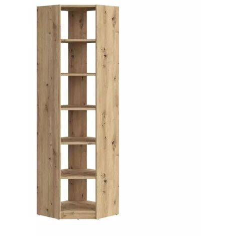 Étagère d'angle 62 x 220 cm 5 tablettes décor chêne rustique – Optimise l'espace dans les angles – Structure panneaux de particules – Meubletmoi