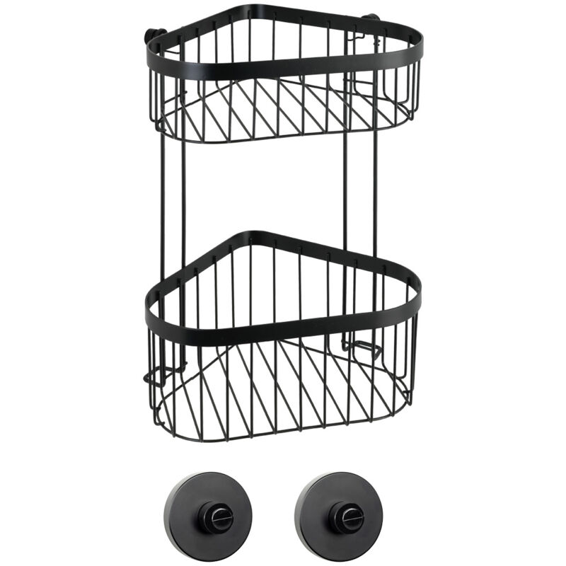 Etagère d'angle Wenko noire Classic Pl. sans perçage 23,5 x 33 cm étagère de douche noire étagère métallique salle de bain fixation sans perçage