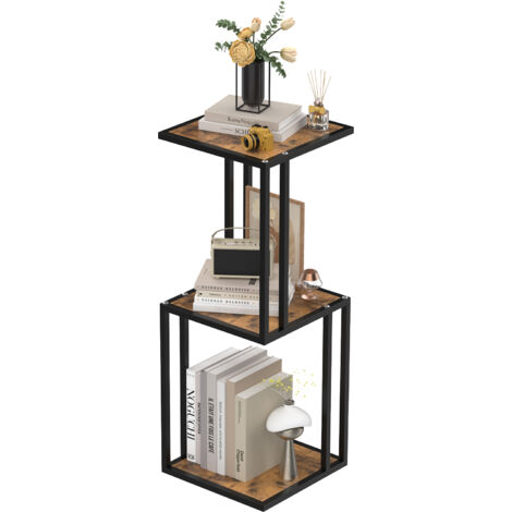 Étagère d'angle à 3 Niveaux, Bibliothèque, Cadre en Métal, Étagère de Rangement pour Salle de Bain, Étagère de Rangement en MDF, Antirouille, Salon, Chambre, Cuisine, Salle de Bain, Moderne