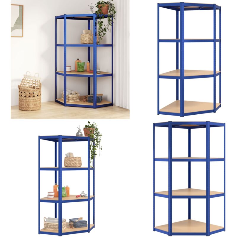 Étagère d'angle à 4 niveaux Bleu Acier et bois d'ingénierie - étagère - étagères - Home & Living - Bleu