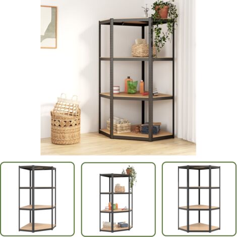 Étagère d'angle à 4 niveaux  Meuble de rangement Etabli d'atelier Anthracite Acier bois d'ingénierie 64456