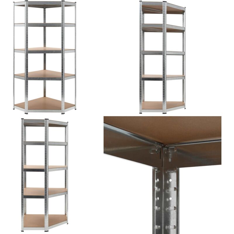 Vidaxl - tagère d'angle à 5 niveaux Argenté Acier et bois d'ingénierie - Etagere Industrielle - Rangement Atelier - Rayonnage Metallique - Meuble