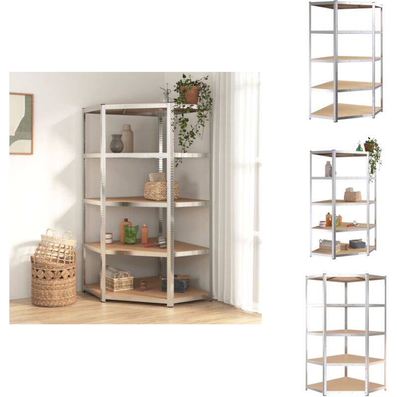 Vidaxl - tagère d'angle à 5 niveaux Argenté Acier et bois d'ingénierie - Etagere Industrielle - Rangement Mural - Étagère Métallique - Meuble De