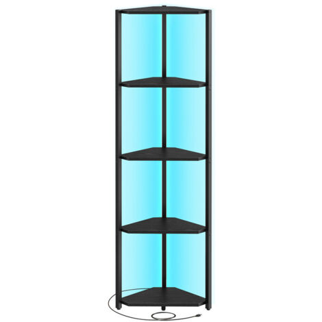 Étagère d'angle à 5 Niveaux, Bibliothèque avec Éclairage LED Réglable, Meuble de Rangement avec Cadre en Acier, 24,8 x 48 x 146,6 cm, pour Salon, Chambre, Bureau, Noir Boisé