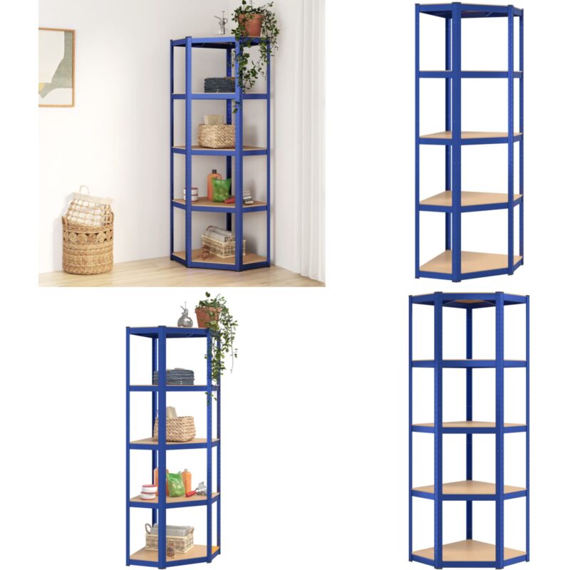 Étagère d'angle à 5 niveaux Bleu Acier et bois d'ingénierie - étagère - étagères - Home & Living - Bleu