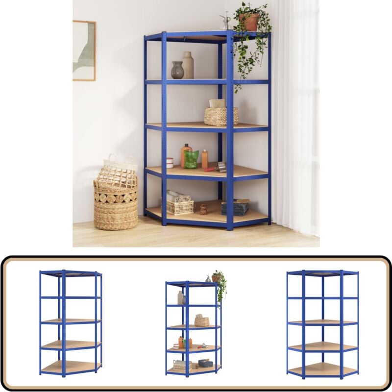 Vidaxl - tagère d'angle à 5 niveaux Bleu Acier et bois d'ingénierie - Etagere Industrielle - Rayonnage Metallique - Rangement Atelier - Meuble