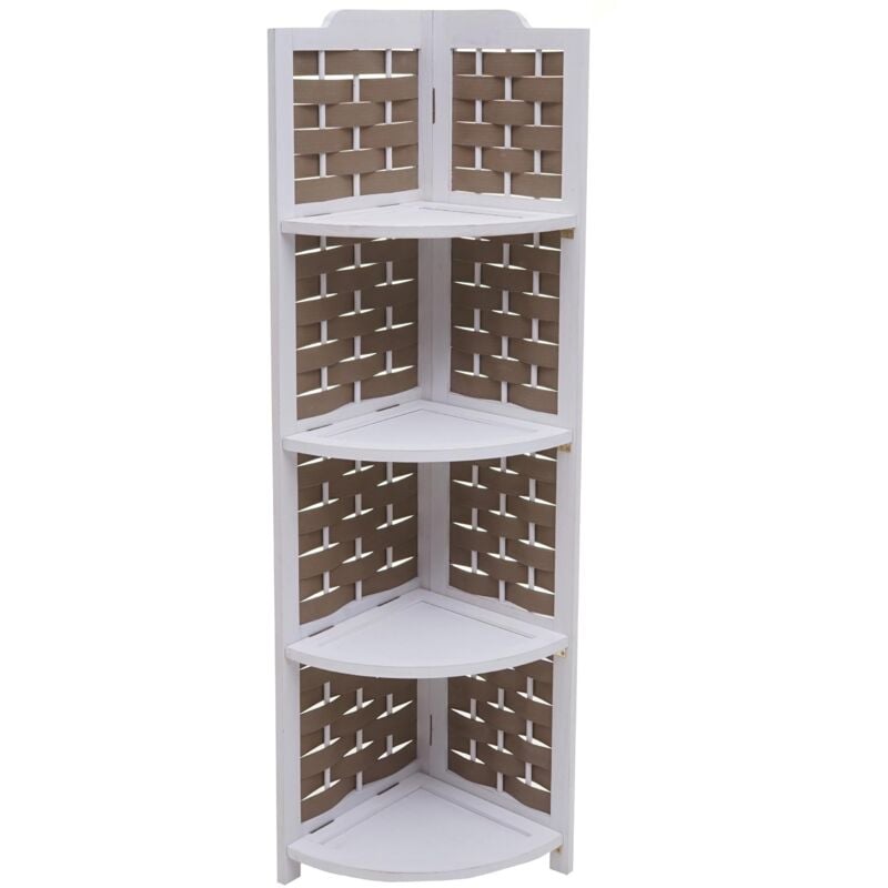 Étagère d'angle avec 4 étagères rabattables en bois de paulownia 110 cm treillis décoratif marron 040008639