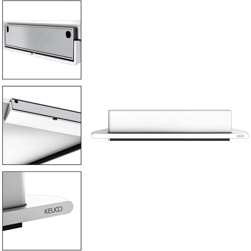 Tagère d'angle avec raclette de douche à coller ou à percer Keuco Rose, made in Germany, blanc mat, kit de collage inclus, étagère d'angle de douche