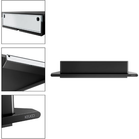 Étagère d'angle avec raclette de douche à coller ou à percer KEUCO Rose, made in Germany, noir mat, kit de collage inclus, étagère d'angle de douche avec raclette, fixation murale