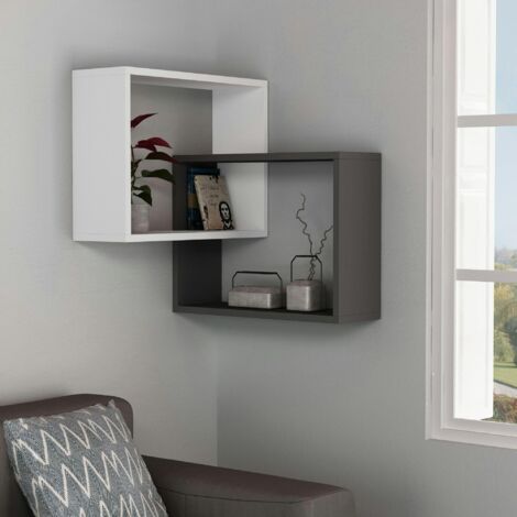 Étagère d'angle blanc & gris - 2 cubes imbriqués MARFA